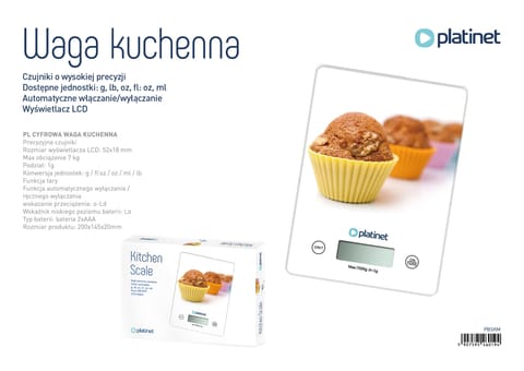 ⁨PLATINET WAGA KITCHEN SCALE 7KG 200x145x20MM MUFFIN 46019⁩ w sklepie Wasserman.eu