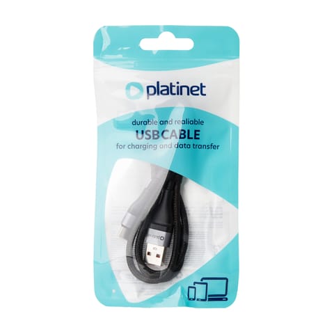 ⁨PLATINET CABLE BRAIDED USB-A TO USB-C 3A 18W 1M BLACK [45877]⁩ at Wasserman.eu