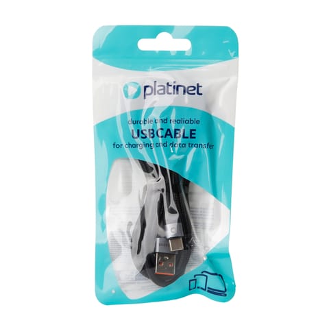 ⁨PLATINET CABLE BRAIDED USB-A TO USB-C 2.1A 18W 2M BLACK [45880]⁩ at Wasserman.eu