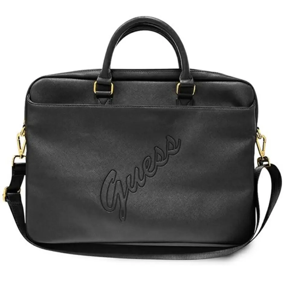 ⁨Guess Saffiano Script Computer Bag – Notebook Bag 15" (Black)⁩ at Wasserman.eu