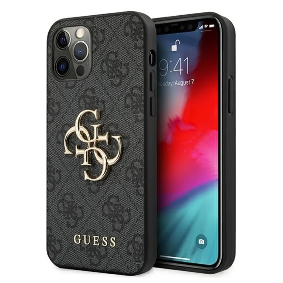 ⁨Guess 4G Big Metal Logo - Etui iPhone 12 / iPhone 12 Pro (szary)⁩ w sklepie Wasserman.eu