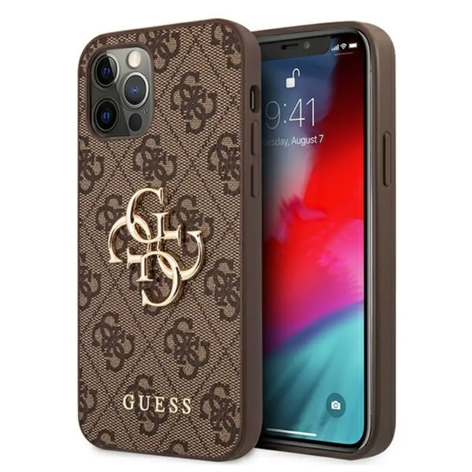 ⁨Guess 4G Big Metal Logo - Etui iPhone 12 / iPhone 12 Pro (brązowy)⁩ w sklepie Wasserman.eu