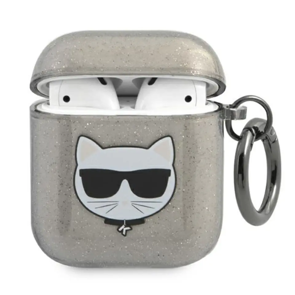 ⁨Karl Lagerfeld Choupette Head Glitter - Etui Airpods (czarny)⁩ w sklepie Wasserman.eu