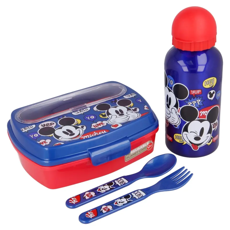 ⁨Mickey Mouse - Zestaw lunchbox, bidon 400ml, sztućce⁩ w sklepie Wasserman.eu