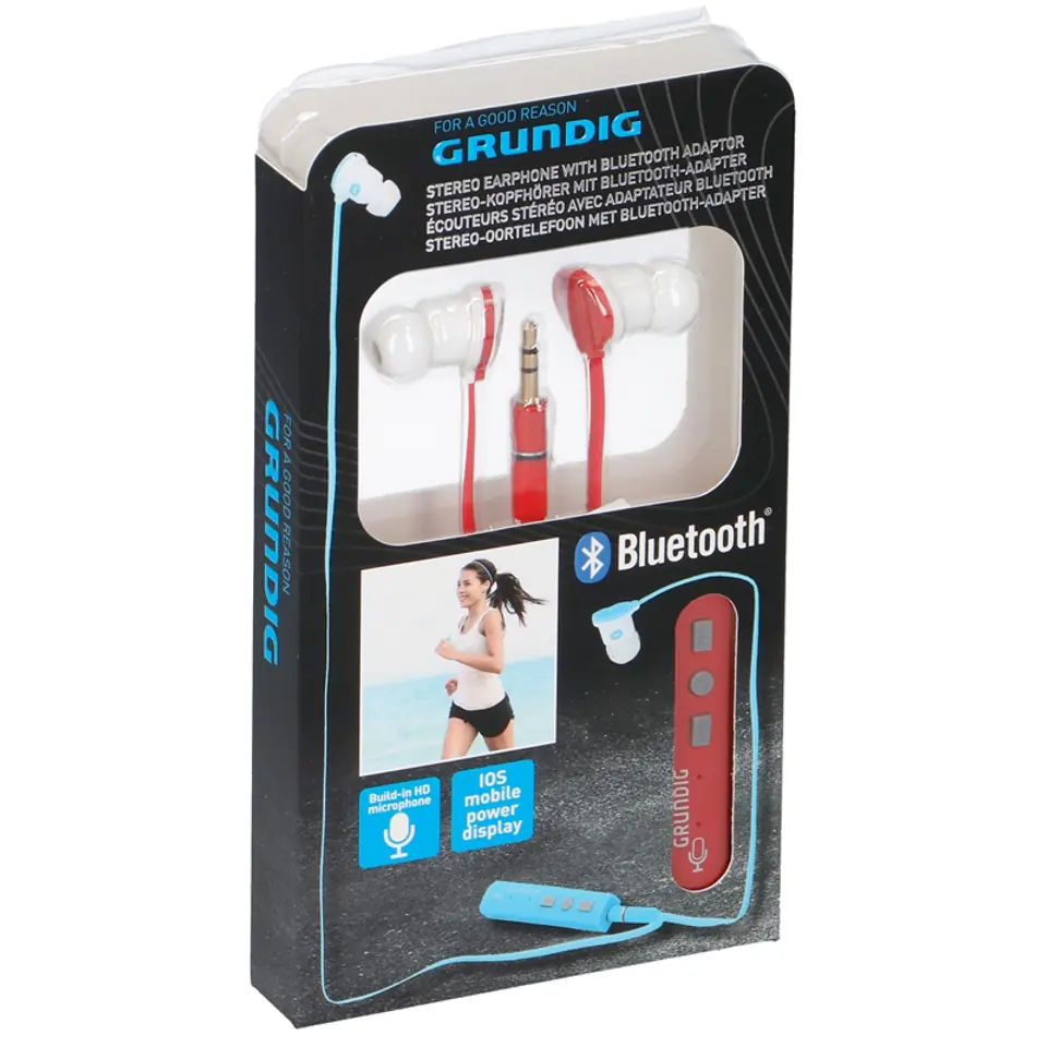 ⁨Grundig - Słuchawki douszne z adapterem Bluetooth (czerwony)⁩ w sklepie Wasserman.eu