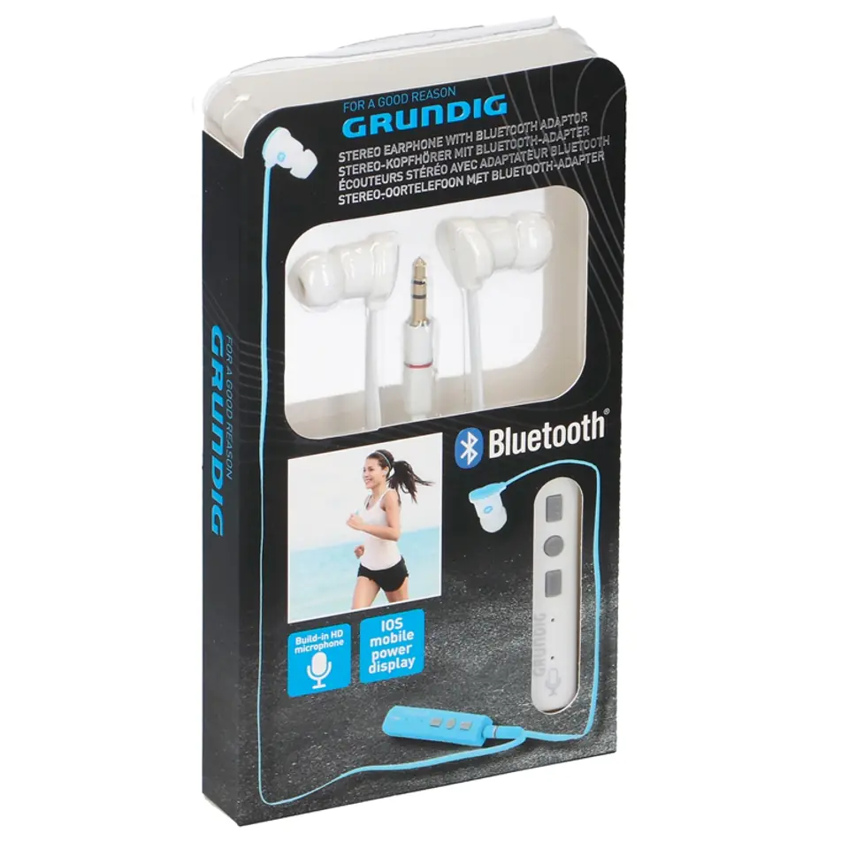 ⁨Grundig - Słuchawki douszne z adapterem Bluetooth (biały)⁩ w sklepie Wasserman.eu