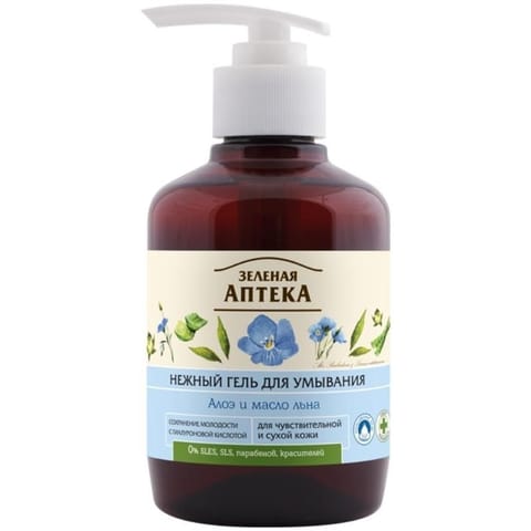 ⁨GREEN PHARMACY Delikatny żel do mycia twarzy do skóry suchej i wrażliwej Aloes i Olej lniany 270 ml⁩ w sklepie Wasserman.eu