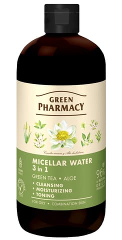 ⁨GREEN PHARMACY Woda micelarna 3w1 Zielona herbata i Aloes 500 ml⁩ w sklepie Wasserman.eu