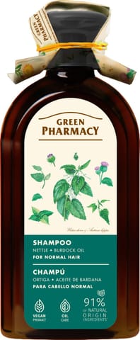 ⁨GREEN PHARMACY Szampon do włosów normalnych Pokrzywa i Olej łopianowy 350 ml⁩ w sklepie Wasserman.eu