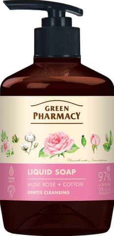 ⁨GREEN PHARMACY Mydło w płynie Róża piżmowa + Bawełna 460 ml⁩ w sklepie Wasserman.eu