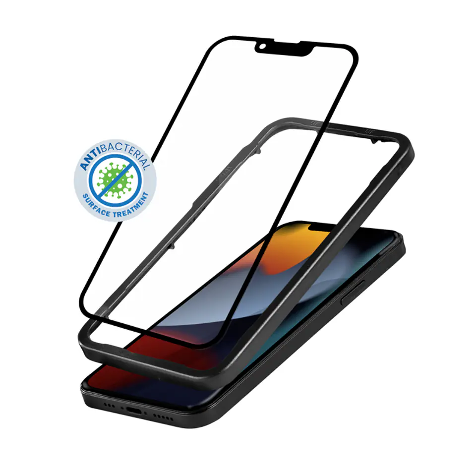 ⁨Crong Anti-Bacterial 3D Armour Glass – Szkło hartowane 9H na cały ekran iPhone 13 mini + ramka instalacyjna⁩ w sklepie Wasserman.eu