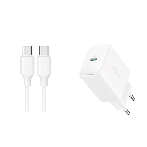 ⁨Ładowarka sieciowa USB-C PD QC 20W + kabel USB-C 1m - biała⁩ w sklepie Wasserman.eu