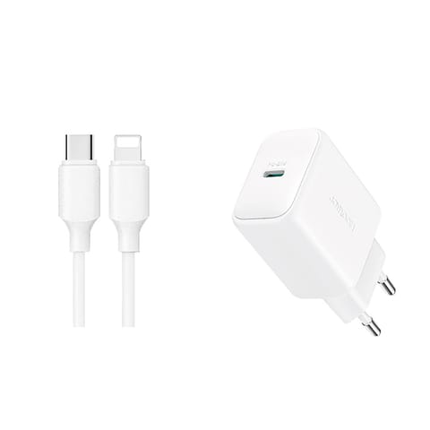 ⁨Ładowarka sieciowa USB-C PD QC 20W + kabel do iPhone Lightning 1m - biała⁩ w sklepie Wasserman.eu