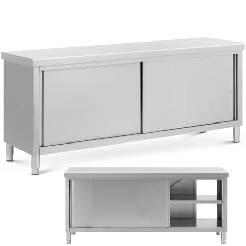 ⁨Stół blat roboczy centralny z szafką przelotową STAL 200 x 60 cm⁩ w sklepie Wasserman.eu