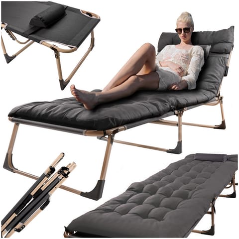 ⁨Łóżko polowe LUARO turystyczne składane leżak biznesowy 193 cm ciemny szary⁩ w sklepie Wasserman.eu