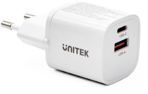 ⁨Unitek Ładowarka sieciowa 1x USB-A 1x USB-C QC PC 3.0 33W biała⁩ w sklepie Wasserman.eu