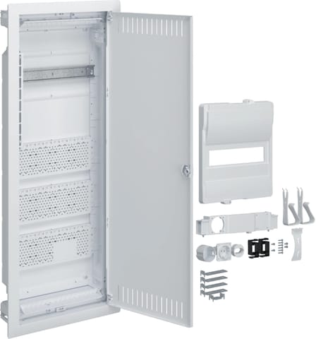 ⁨Rozdzielnica hybrydowa podtynkowa, 1 x12modułów, 3x płyta montażowa, 1x gniazdo 230V, HAGER Volta Hybrid VU601PLH⁩ w sklepie Wasserman.eu