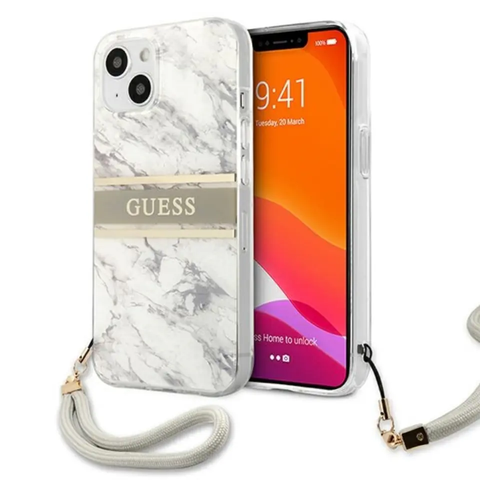 ⁨Guess Marble Strap - Etui iPhone 13 Mini (szary)⁩ w sklepie Wasserman.eu