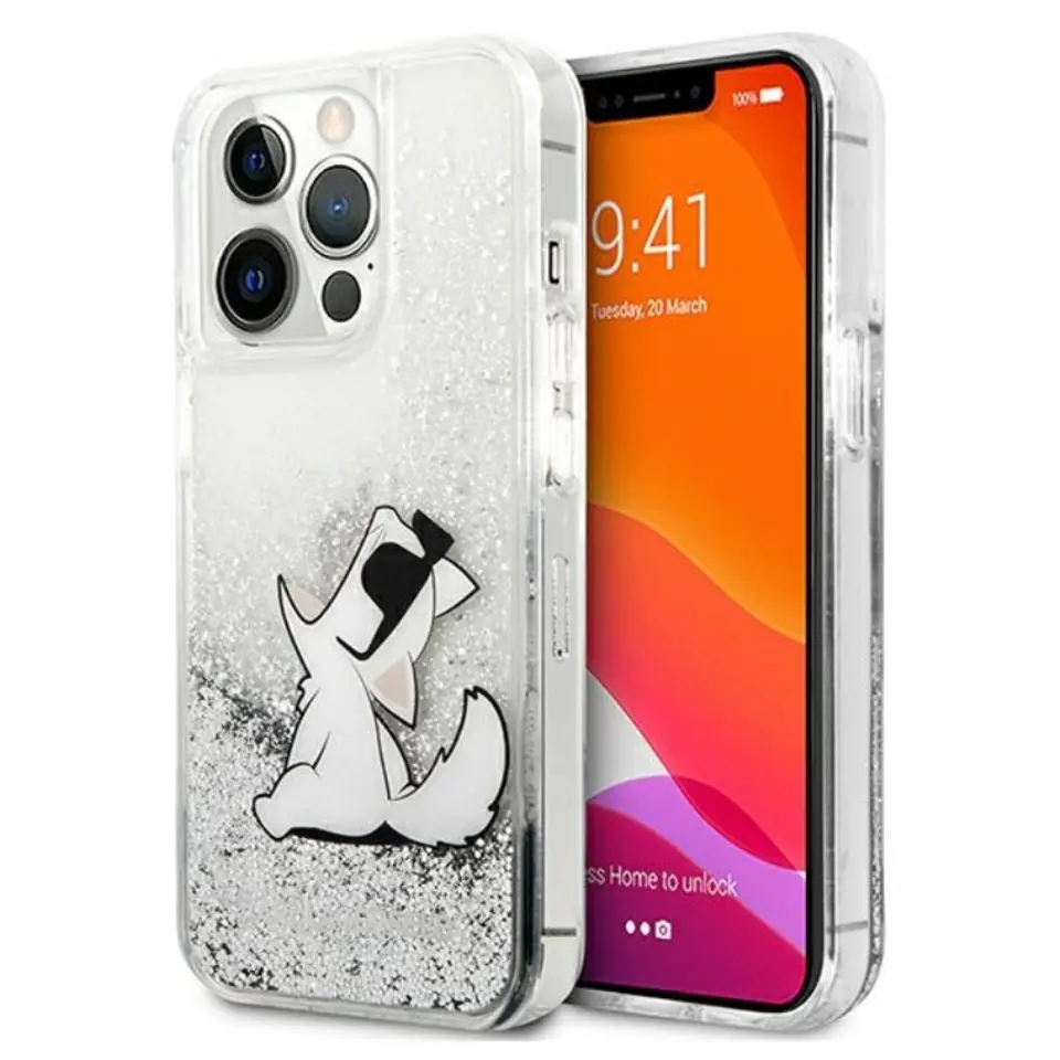 ⁨Karl Lagerfeld Liquid Glitter Choupette Fun - Etui iPhone 13 Pro Max (srebrny)⁩ w sklepie Wasserman.eu