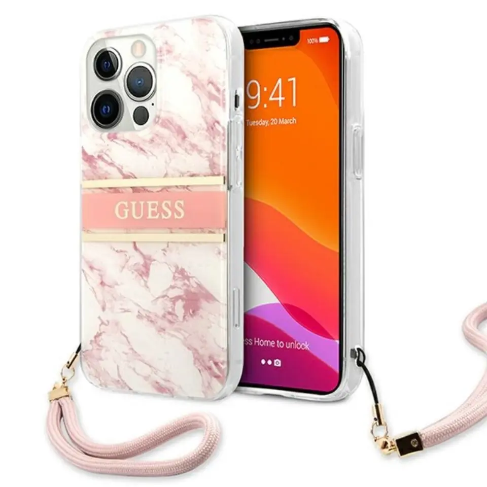 ⁨Guess Marble Strap - Etui iPhone 13 Pro Max (różowy)⁩ w sklepie Wasserman.eu