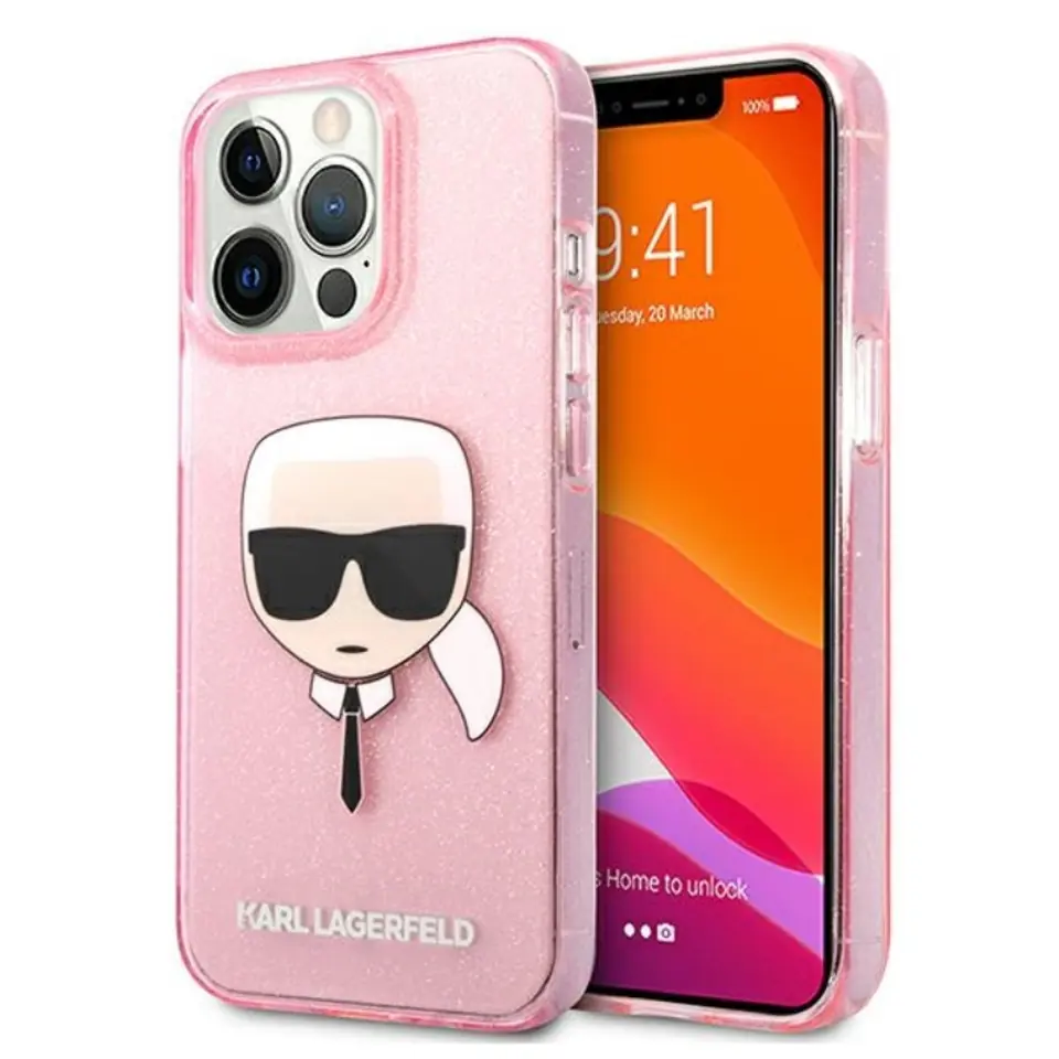 ⁨Karl Lagerfeld Karl’s Head Glitter - Etui iPhone 13 Pro Max (różowy)⁩ w sklepie Wasserman.eu