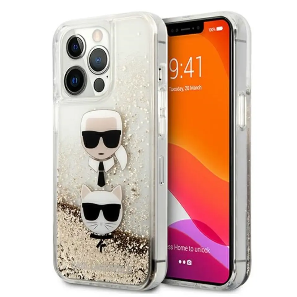 ⁨Karl Lagerfeld Liquid Glitter Karl & Choupette Head - iPhone 13 Pro Max Case (Gold)⁩ at Wasserman.eu