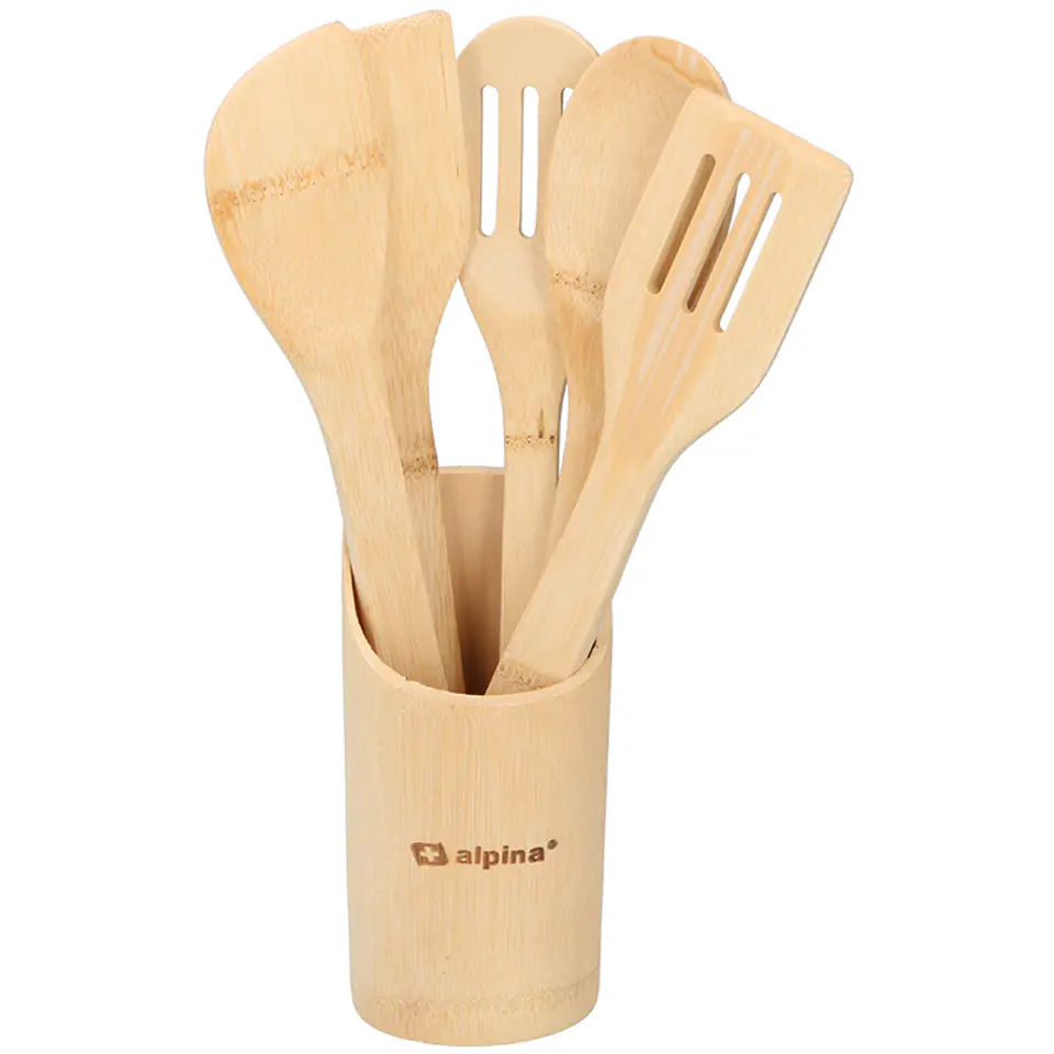 ⁨Alpina - Set of bamboo cooking utensils 5 pcs. with stand⁩ at Wasserman.eu