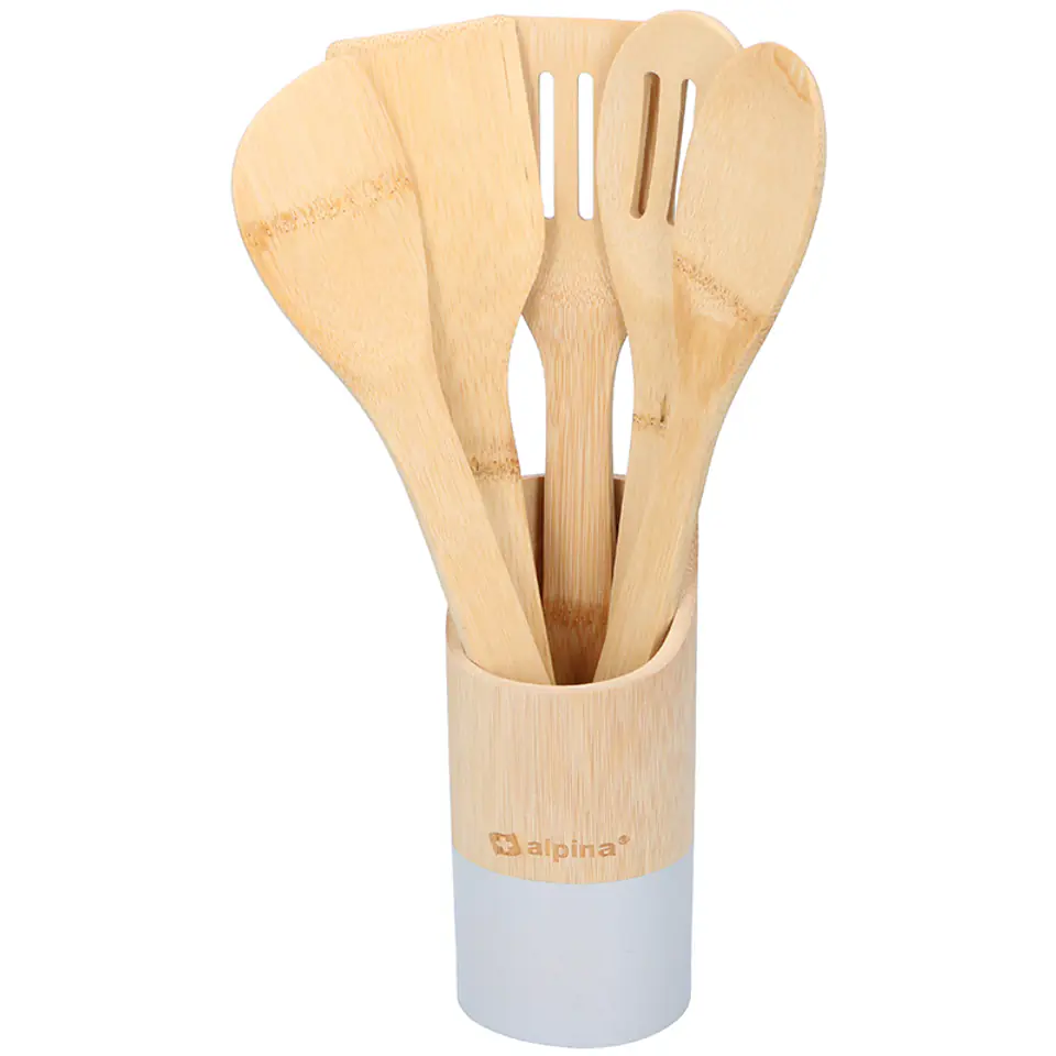 ⁨Alpina - Set of bamboo cooking utensils 5 pcs. with stand (grey)⁩ at Wasserman.eu