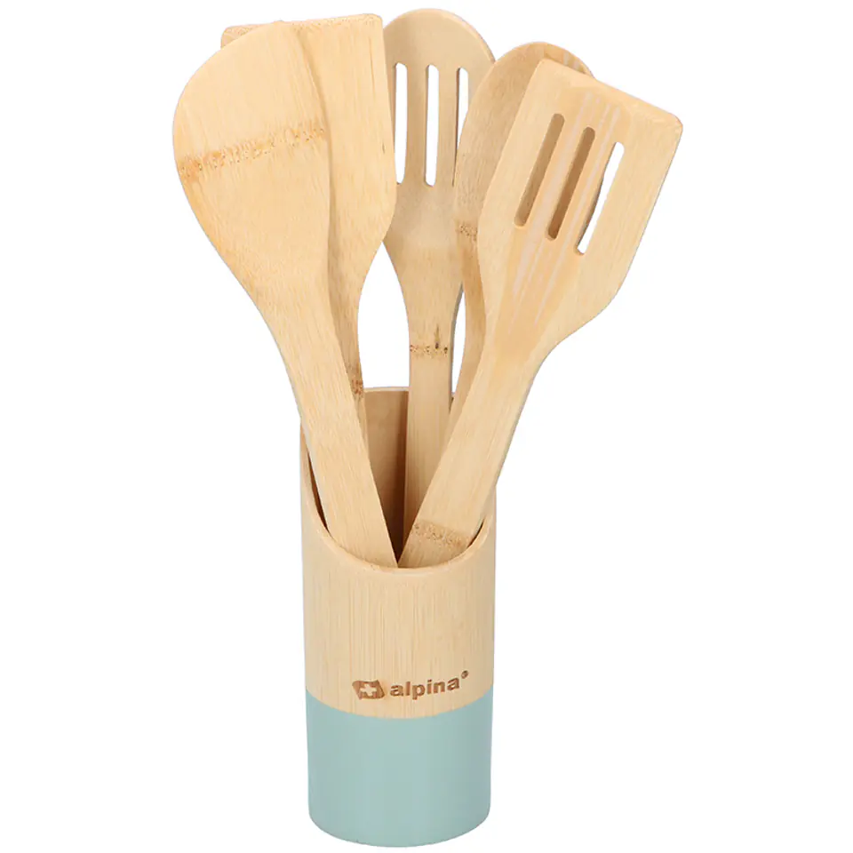 ⁨Alpina - Set of bamboo cooking utensils 5 pcs. with stand (marine)⁩ at Wasserman.eu