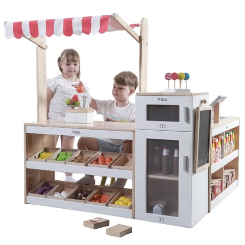⁨VIGA Drewniany Zestaw Stragan Sklep Supermarket XXL⁩ w sklepie Wasserman.eu