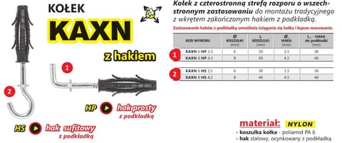 ⁨KOŁEK ROZPOROWY WSZECHSTRONNY KAXN 6 HAK PROSTY 3.5/P⁩ w sklepie Wasserman.eu