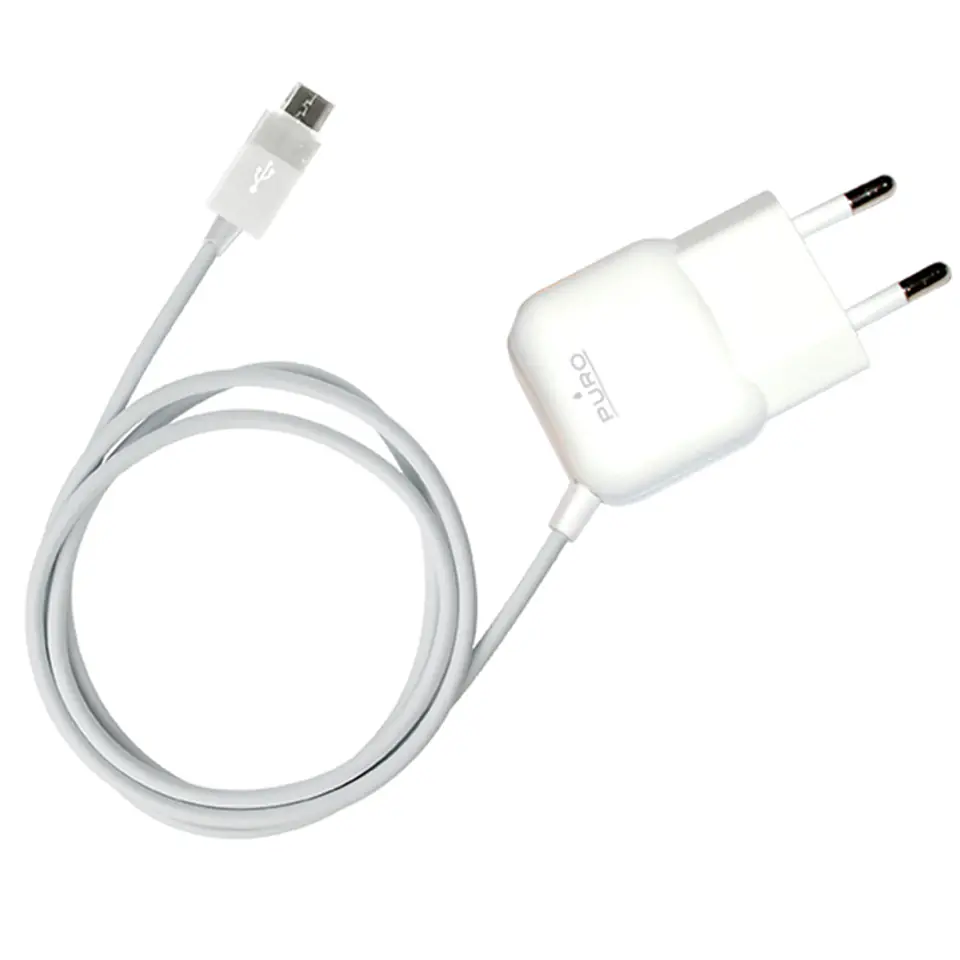 ⁨PURO Mini Travel Charger - Przenośna ładowarka sieciowa z kablem Micro USB (biały)⁩ w sklepie Wasserman.eu