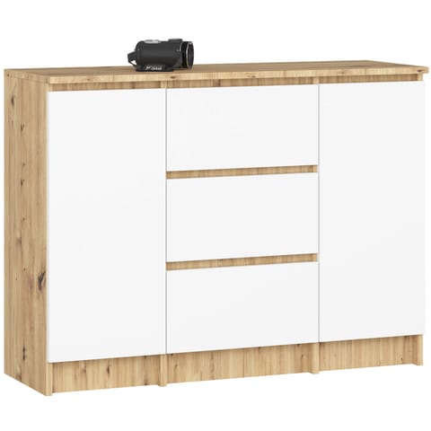 ⁨KOMODA 101 cm 2 DRZWI 3 SZUFLADY DĄB ARTISAN / BIAŁY PK⁩ w sklepie Wasserman.eu