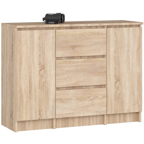 ⁨KOMODA 101 cm 2 DRZWI 3 SZUFLADY DĄB SONOMA PK⁩ w sklepie Wasserman.eu