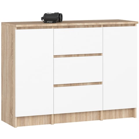 ⁨KOMODA 101 cm 2 DRZWI 3 SZUFLADY DĄB SONOMA / BIAŁY PK⁩ w sklepie Wasserman.eu