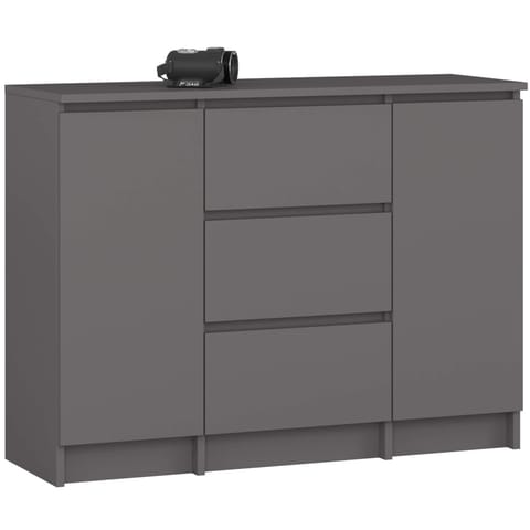 ⁨KOMODA 101 cm 2 DRZWI 3 SZUFLADY GRAFIT SZARY PK⁩ w sklepie Wasserman.eu
