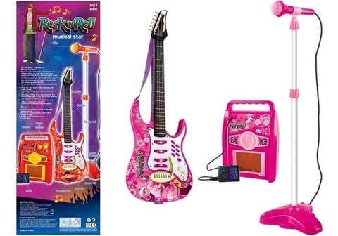 ⁨Gitara z Mikrofonem Strunami Wzmacniaczem Różowa⁩ w sklepie Wasserman.eu