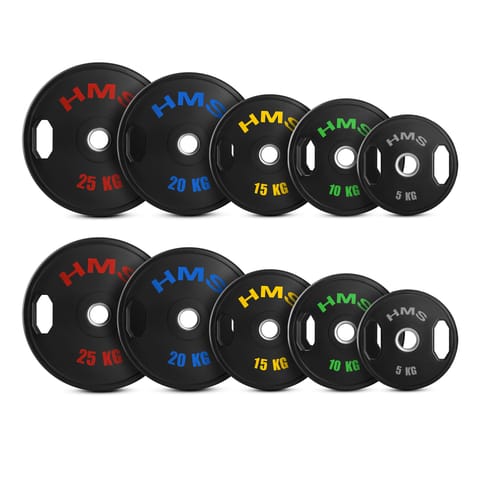 ⁨TOG ZESTAW TALERZY OLIMPIJSKICH OGUMOWANYCH 2 x 5 - 25 KG (150 KG) HMS⁩ w sklepie Wasserman.eu