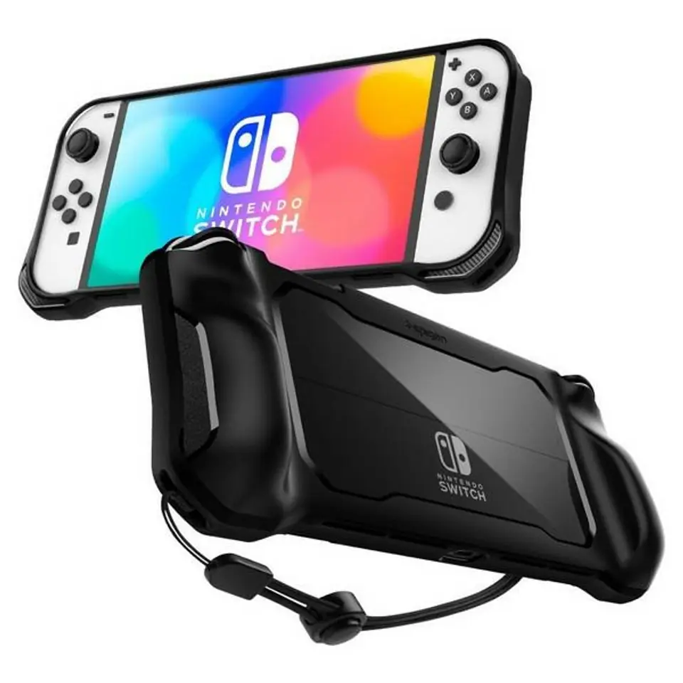 ⁨Spigen Rugged Armor Nintendo Switch Oled czarny/matte black ACS04020⁩ w sklepie Wasserman.eu