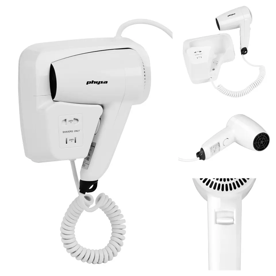 ⁨Hair dryer hotel pool wall white 1200W Physa SICCO⁩ at Wasserman.eu