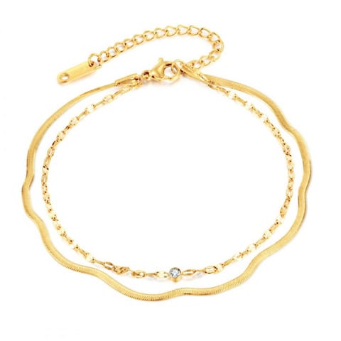 ⁨Bransoletka na rękę stal chirurgiczna pozłacana 14k złotem, podwójna, żyłka cyrkonie BST1513⁩ w sklepie Wasserman.eu