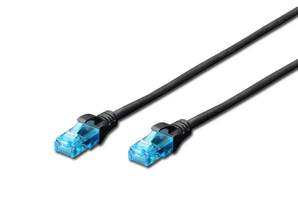 ⁨Patch cord RJ45/RJ45 U/UTP kat. 5e 1,0m AWG 26/7 PVC Czarny⁩ w sklepie Wasserman.eu