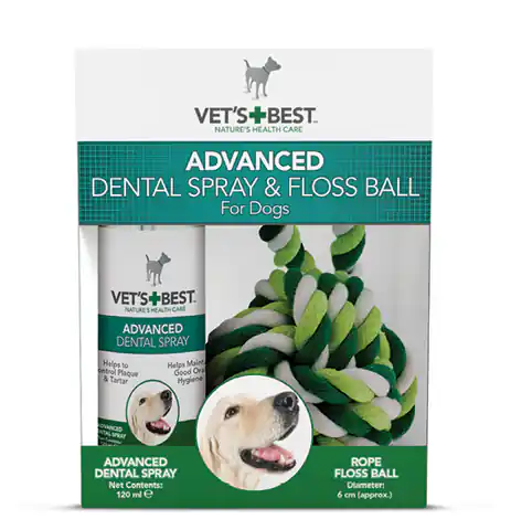 ⁨VET'S BEST Zestaw Spray dentystyczny dla psów 120ml i Piłka sznurkowa 6cm⁩ w sklepie Wasserman.eu