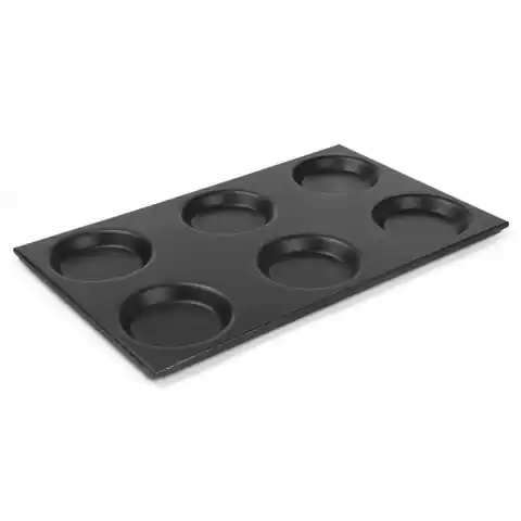 ⁨Aluminum tray GN 1/1 with 125mm circle molds with non-stick coating 530x325mm Hendi 808757⁩ at Wasserman.eu