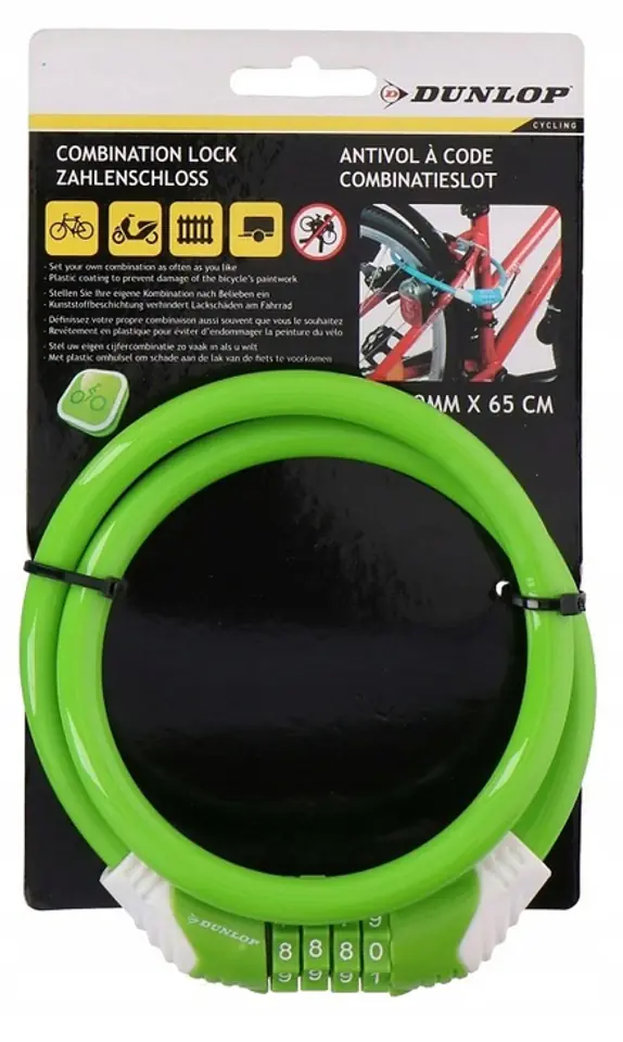 ⁨Dunlop - anti-theft bicycle clasp with code (green)⁩ at Wasserman.eu
