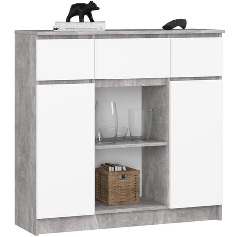 ⁨KOMODA 101 cm 2 DRZWI 3 SZUFLADY 2 PÓŁKI BETON / BIAŁY PK⁩ w sklepie Wasserman.eu
