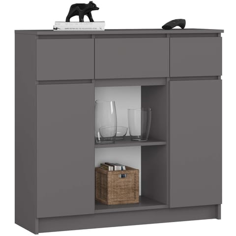 ⁨KOMODA 101 cm 2 DRZWI 3 SZUFLADY 6 PÓŁEK GRAFIT SZARY PK⁩ w sklepie Wasserman.eu