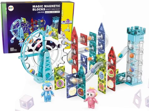 ⁨Świecąca Zjeżdżalnia Dla Kulek Klocki Magnetyczne Winda Diabelskie Koło 129 Elementów⁩ w sklepie Wasserman.eu