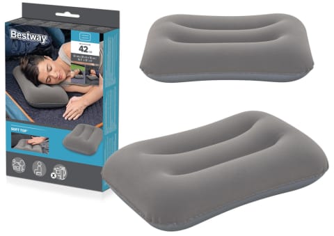 ⁨Dmuchana Poduszka Welurowa Szara 42 cm Bestway 67121⁩ w sklepie Wasserman.eu