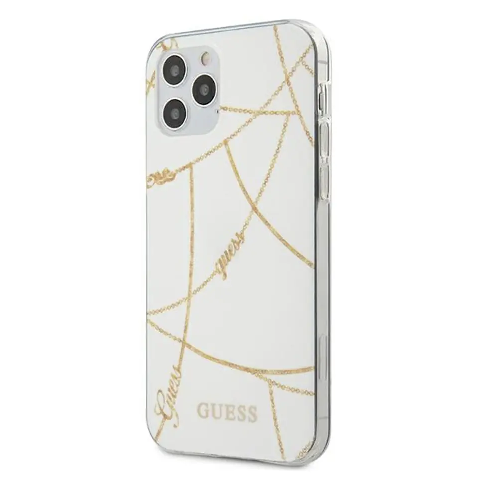 ⁨Guess GUHCP12LPCUCHWH iPhone 12 Pro Max 6,7"  biały/white hardcase Gold Chain Collection⁩ w sklepie Wasserman.eu